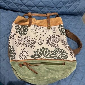 Lucky Brand Floral Canvas Backpack with Brown Accents